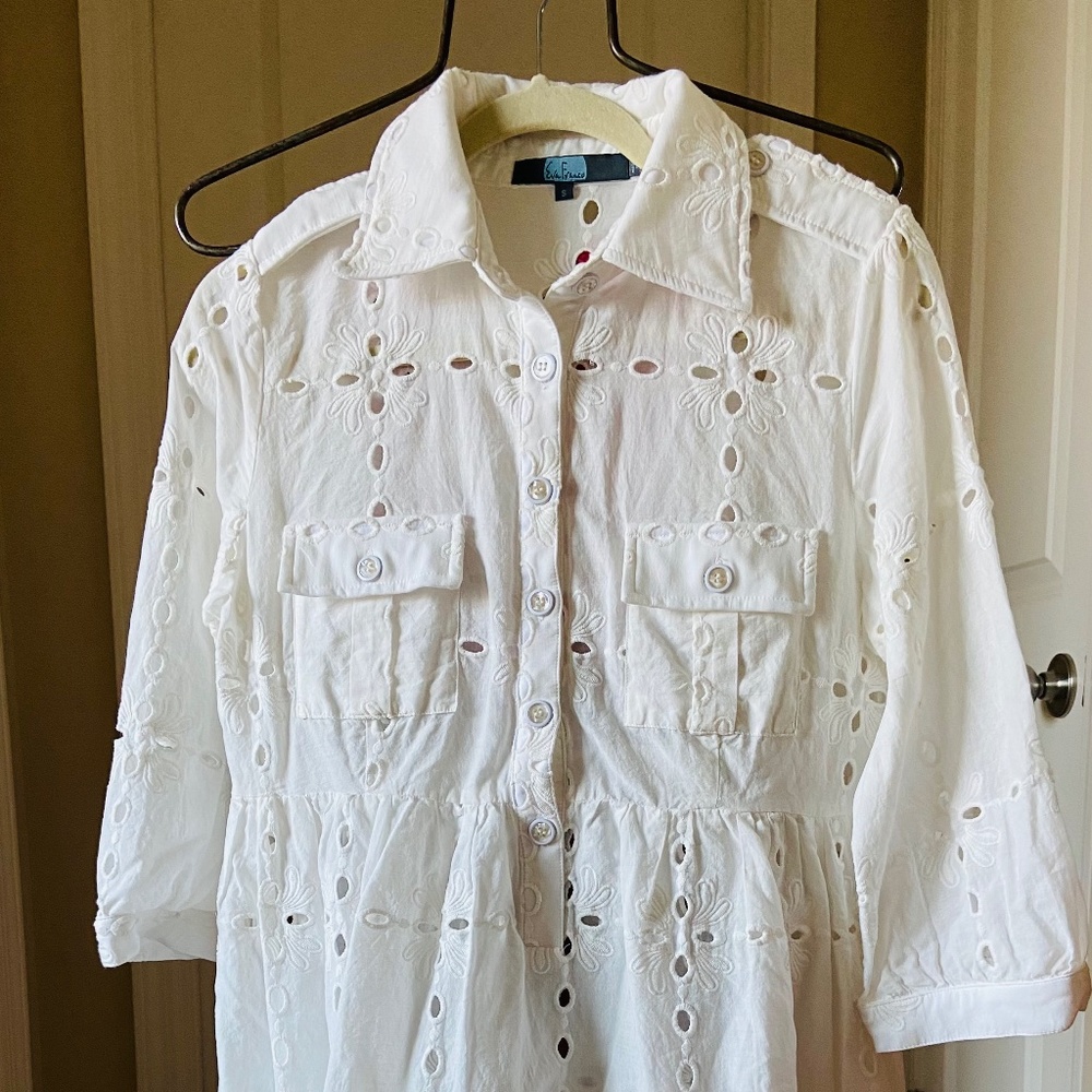 Eva Franco white eyelet shirt dress